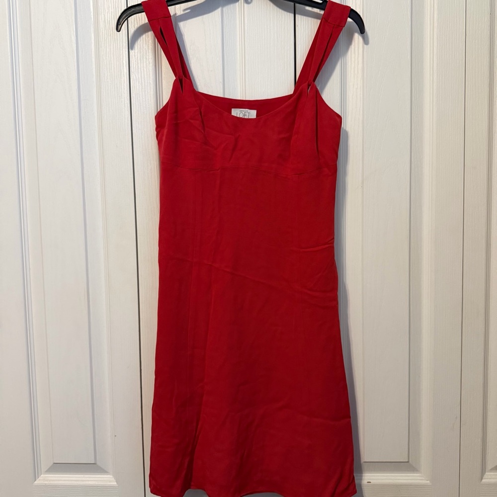 LOFT Bright Red Silk Slip Dress Size 2 Petite